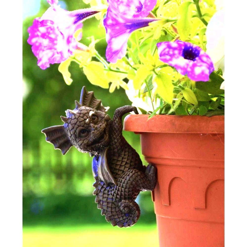 MystiCalls Gartenfigur Gartendrachen - Blumentopfhänger 4 - 4er-Set Draußen, Für wetterfest, (Hersteller-Kombi-Set, St), Drinnen frostfest und Dekofigur, nicht