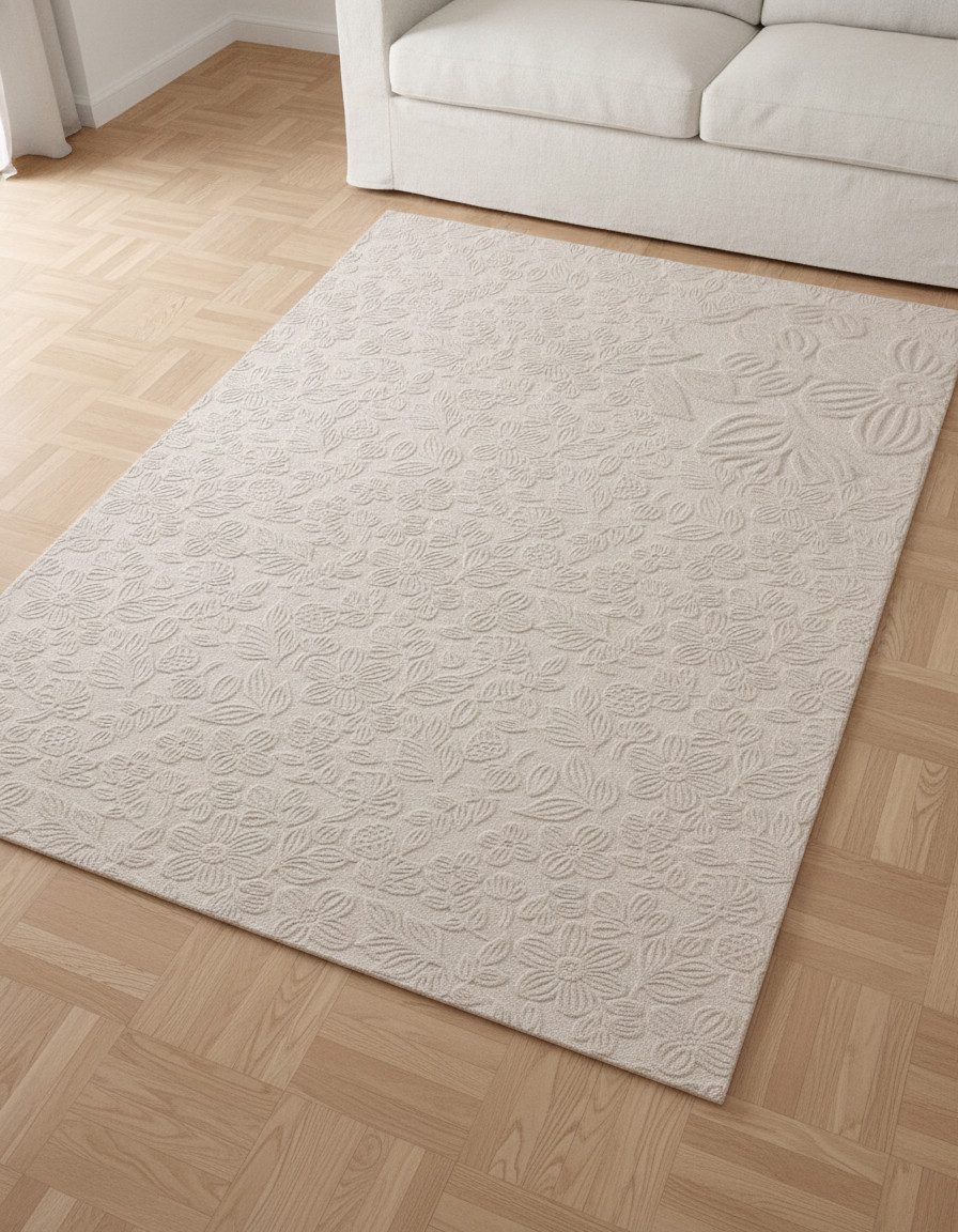 TaCa Home Teppich Kurzflor Teppich Hasenfell Optik, rechteckig, Höhe: 10 mm, Wohnzimmer, Kinderzimmer, Esszimmer, Flora Beige - 50 x 80 cm
