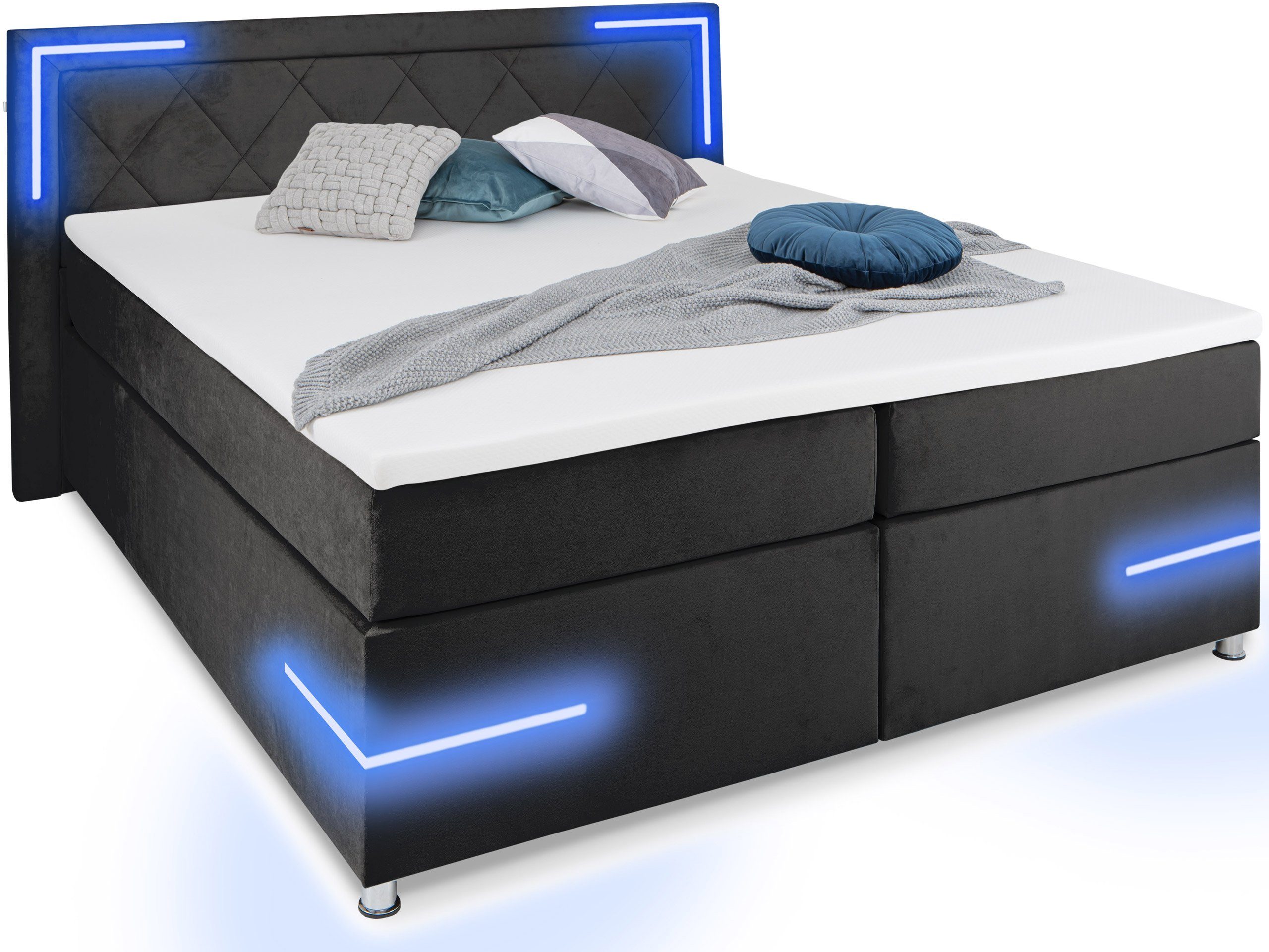 wonello Boxspringbett Arizona, mit LED Beleuchtung günstig online kaufen