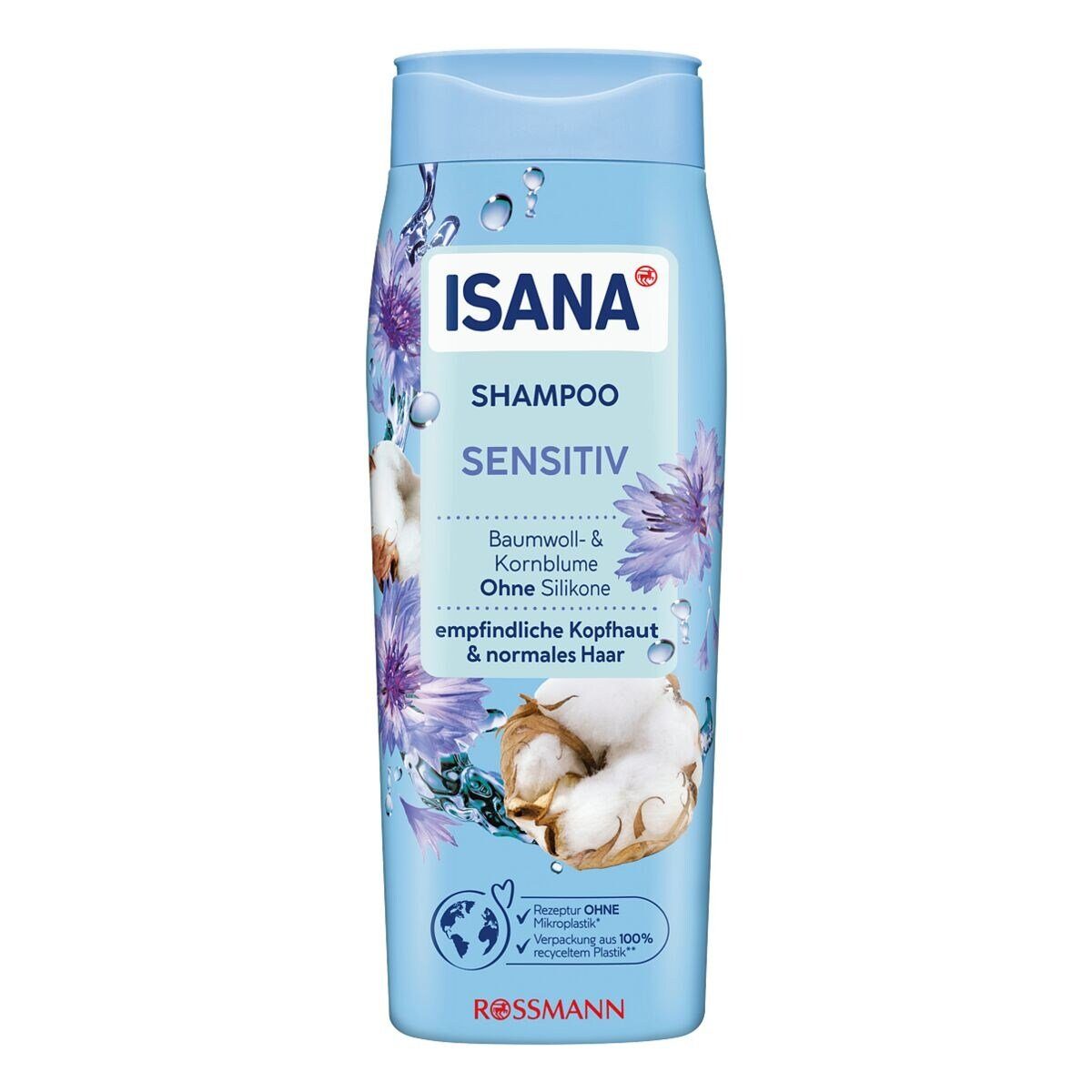 ISANA Haarshampoo Sensitiv Cotton Flower & Kornblume, für empfindliche Kopfhaut und normales Haar