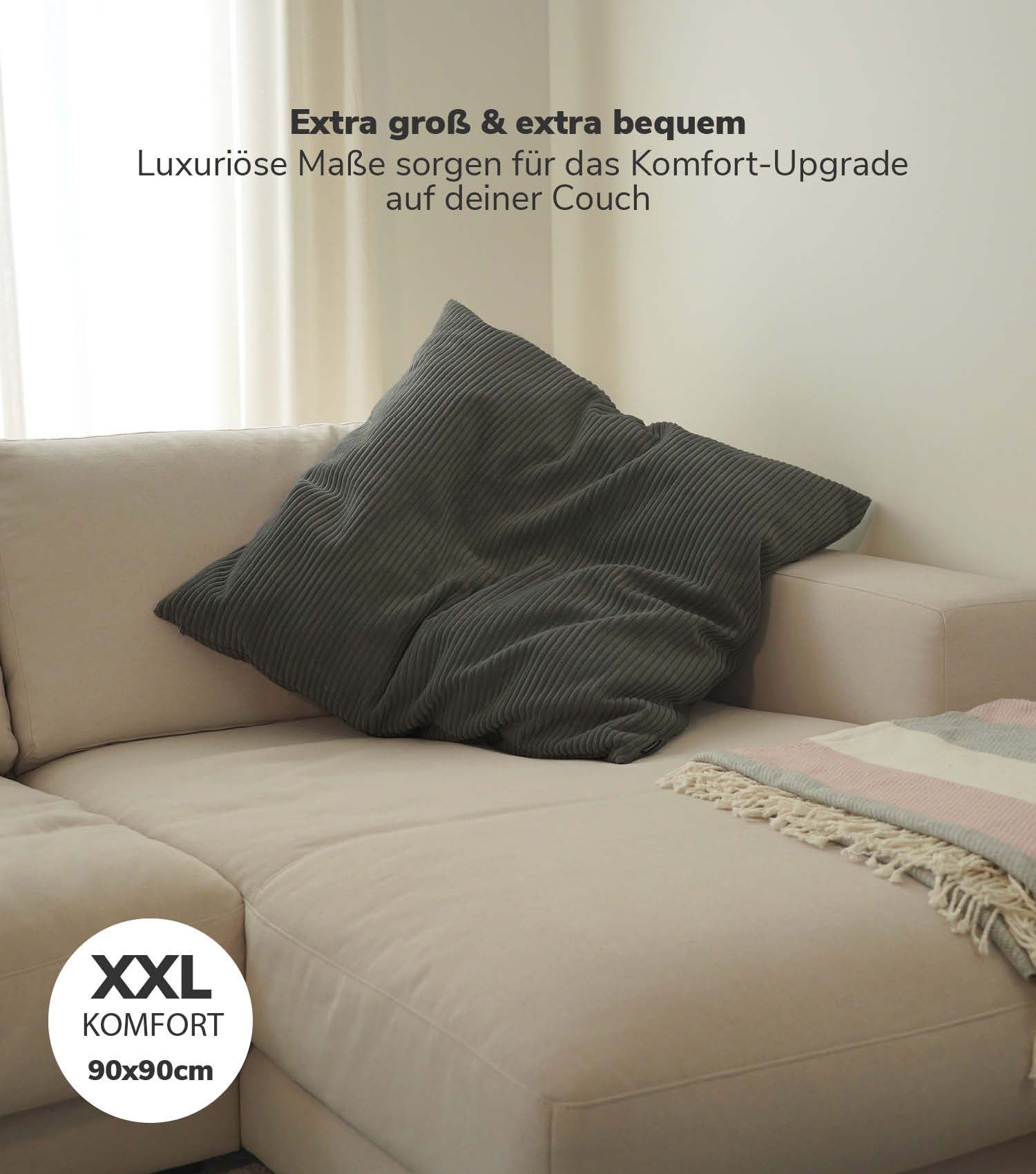 mokebo Sofakissen Das Anschmiegsame, (aus Cordstoff), auch als XXL Couchkissen, Riesenkissen oder Dekokissen in Anthrazit