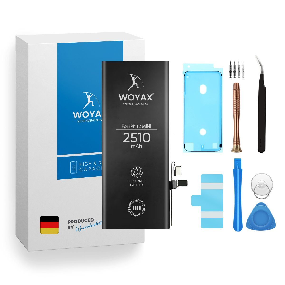 Woyax Wunderbatterie Akku für iPhone 12 Mini Hohe Kapazität Ersatzakku Handy-Akku 2510 mAh (3,85 V)