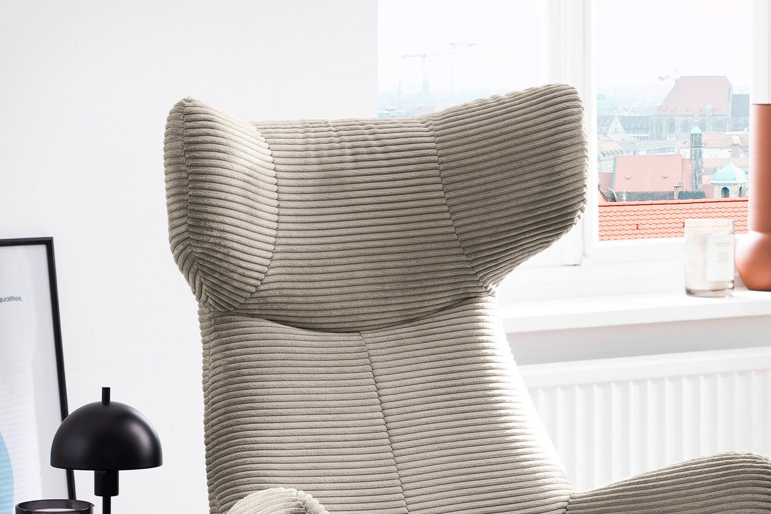 KAWOLA Relaxsessel LOTTE, Ohrensessel Velvet oder Cord, mit oder ohne Hocker verschiedene Farben