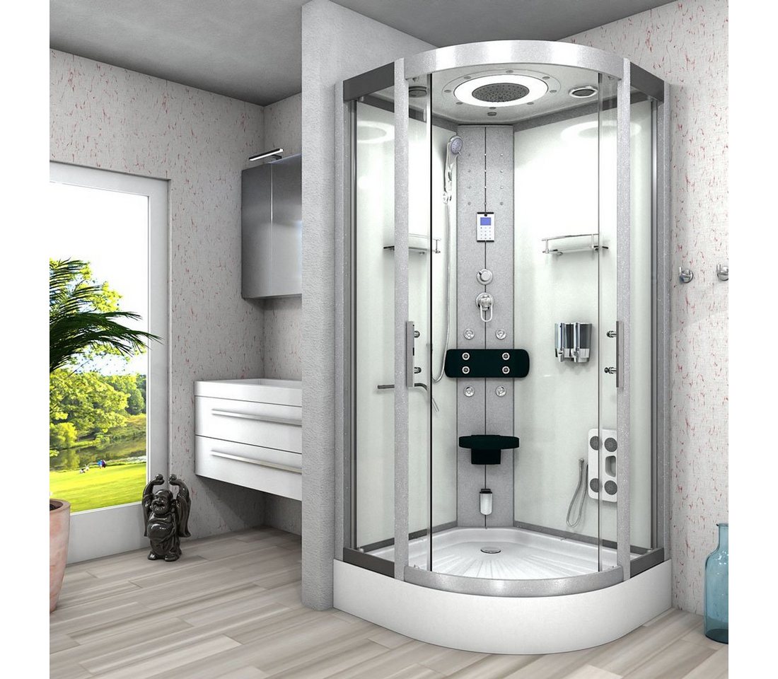 Thumbnail - AcquaVapore Dampfdusche Dampfdusche Duschkabine D58-20T2-ALL Weiß 100x100, Sicherheitsglas ESG, inklusive Duschwanne