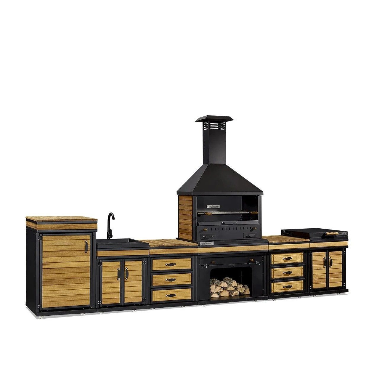 Xlmoebel Outdoor-Küche XLMOEBEL Außenküche in Schwarz aus Holz und Edelstahl, Made in Europa