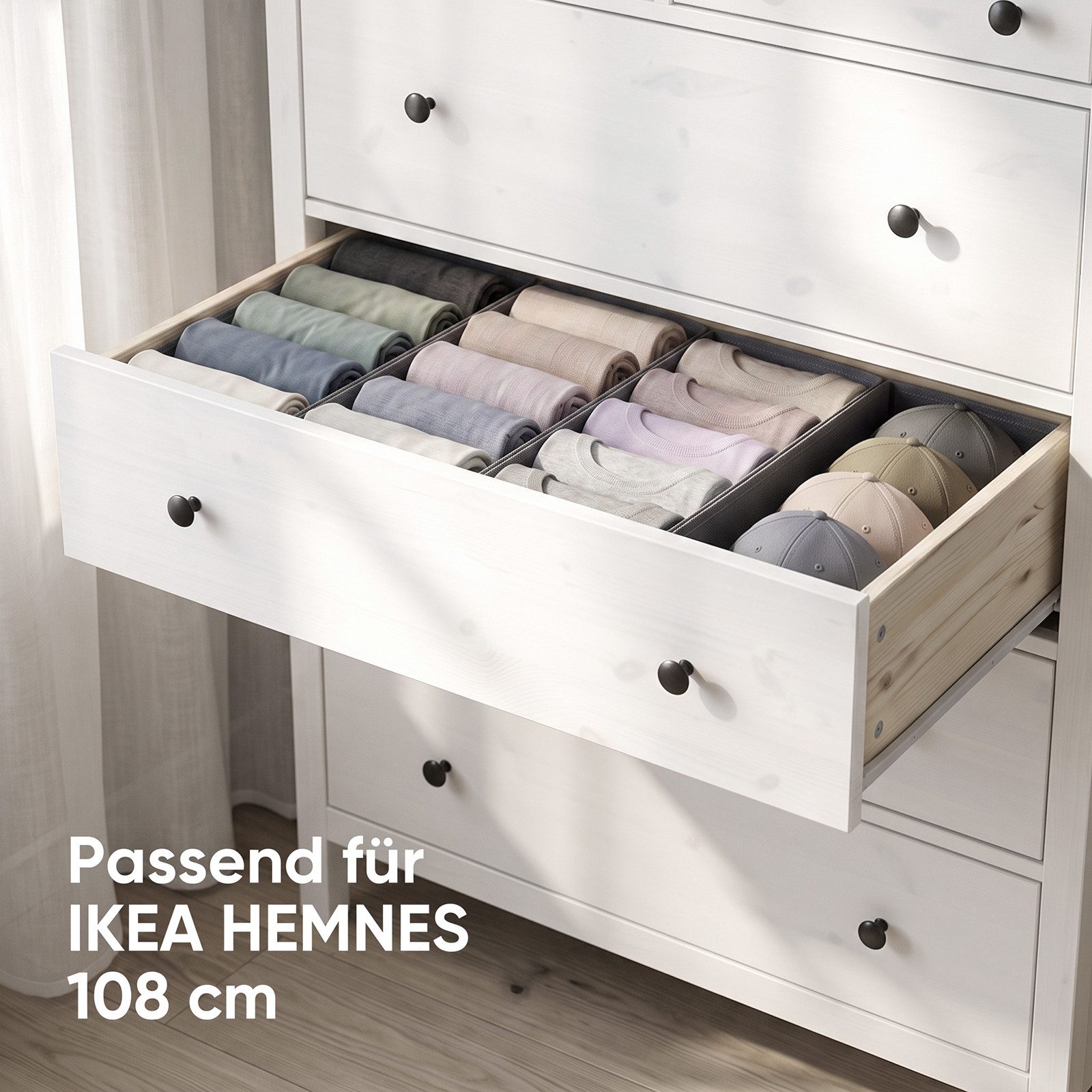 Sekey Aufbewahrungsbox Schubladen Organizer aus Vliesstoff – faltbare Aufbewahrungsboxen, 4er-Set, 20,5×41×11 cm für HEMNES 108cm, ohne Fächer für Kleidung – Bild 3 von 5