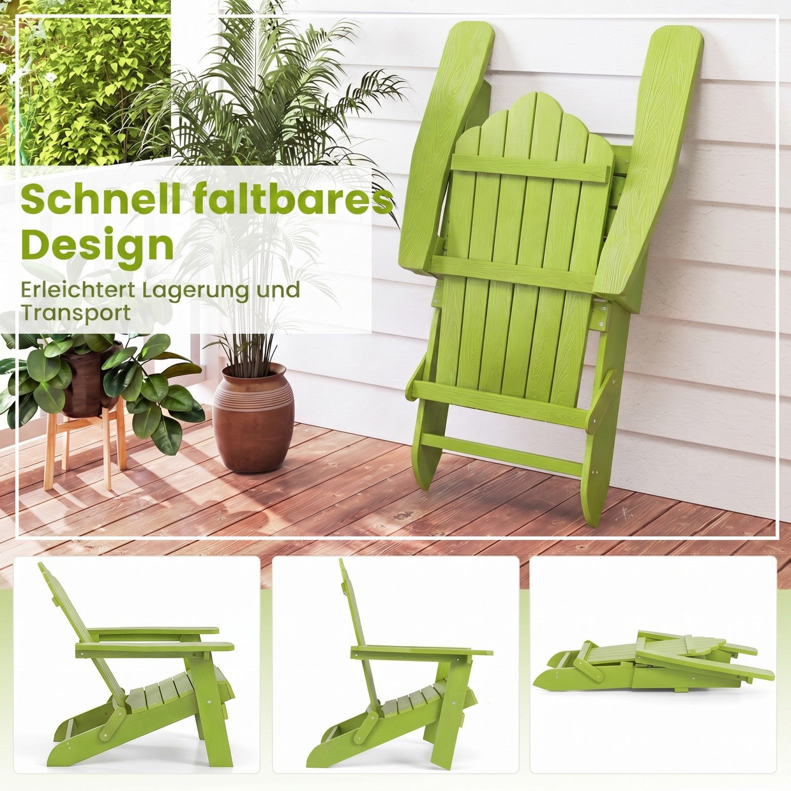 COSTWAY Gartenstuhl, Adirondack Stuhl klappbar, 180 kg Tragfähigkeit