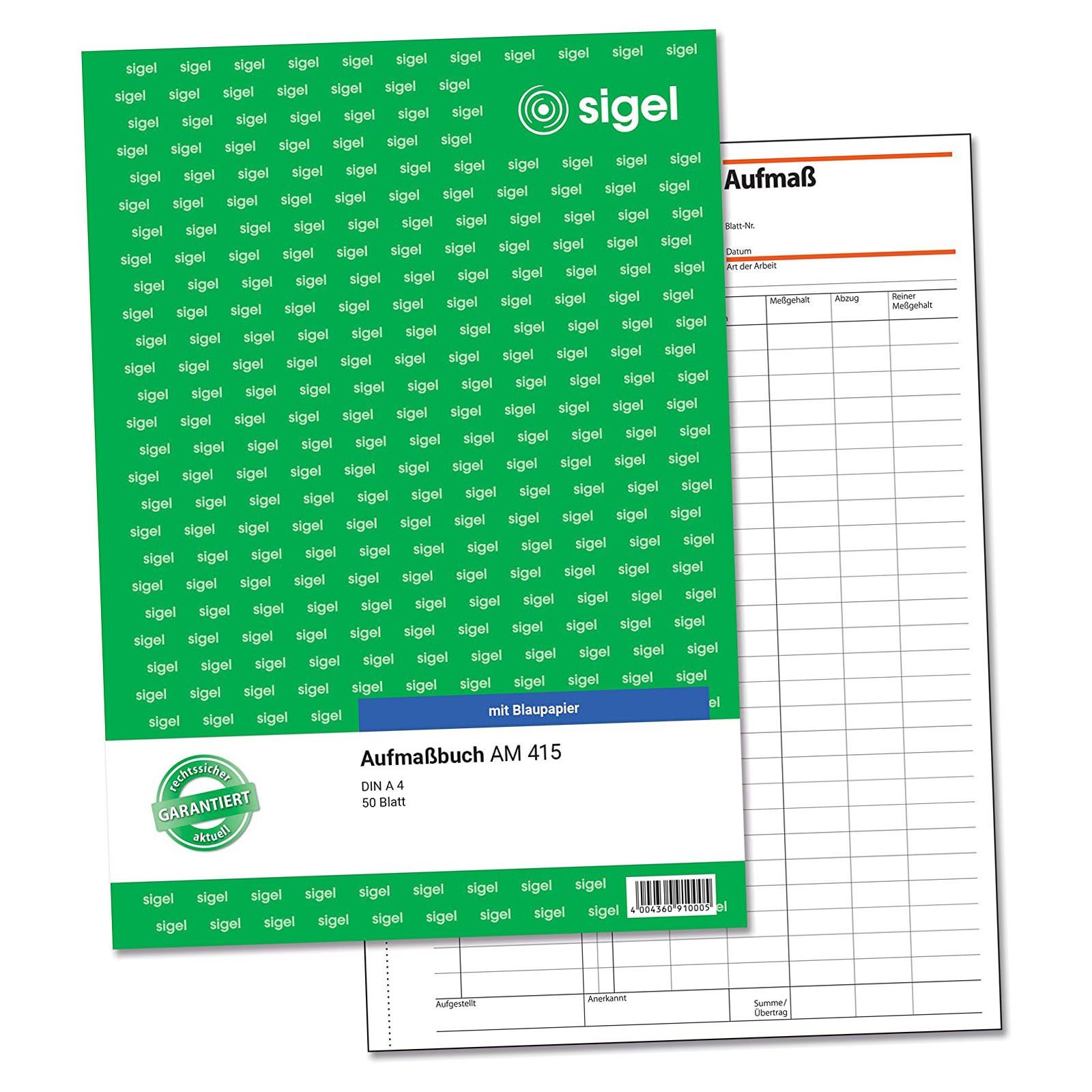 Formularblock sigel Formularbuch "Aufmaßbuch", A4, 50 Blatt, Blaupapier