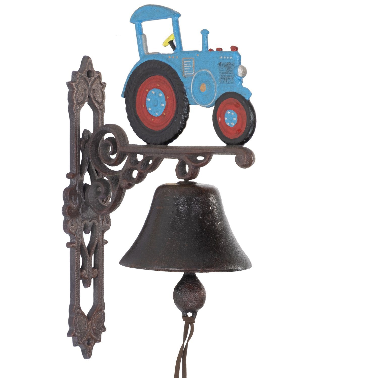 Wandglocke blau, Glocke Moritz Traktor Gong (Wandglocke), Gusseisen Antik Trecker Gartenfigur Klingel Türglocke Landhaus Glocke