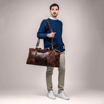 SID & VAIN Reisetasche Leder Weekender Unisex YALEZIP, Echtleder Reisegepäck für Damen & Herren, Sporttasche XL braun-cognac