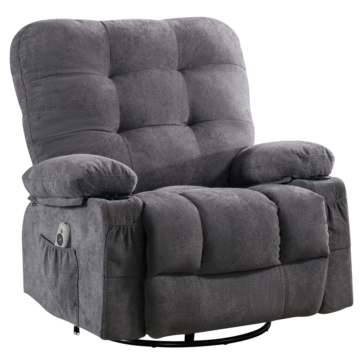 bosmiller Relaxsessel Elektrisch Massagesessel mit Liegefunktion Oversize Fernsehsessel, 360°Drehbarer Liegesessel Heizung Verstellbar Sessel