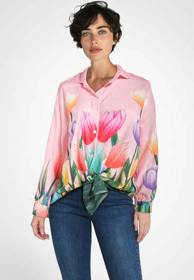 PEKIVESSA Hemdbluse Bluse mit langen Ärmeln Blumenprint