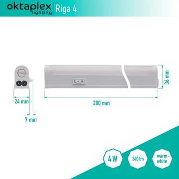 Oktaplex lighting LED Unterbauleuchte 2er Set Riga 4W 28cm 230V, Ein-/Ausschalter, LED fest verbaut, Warmweiß, 3000K LED Lichtleiste Küche Unterschrankleuchte