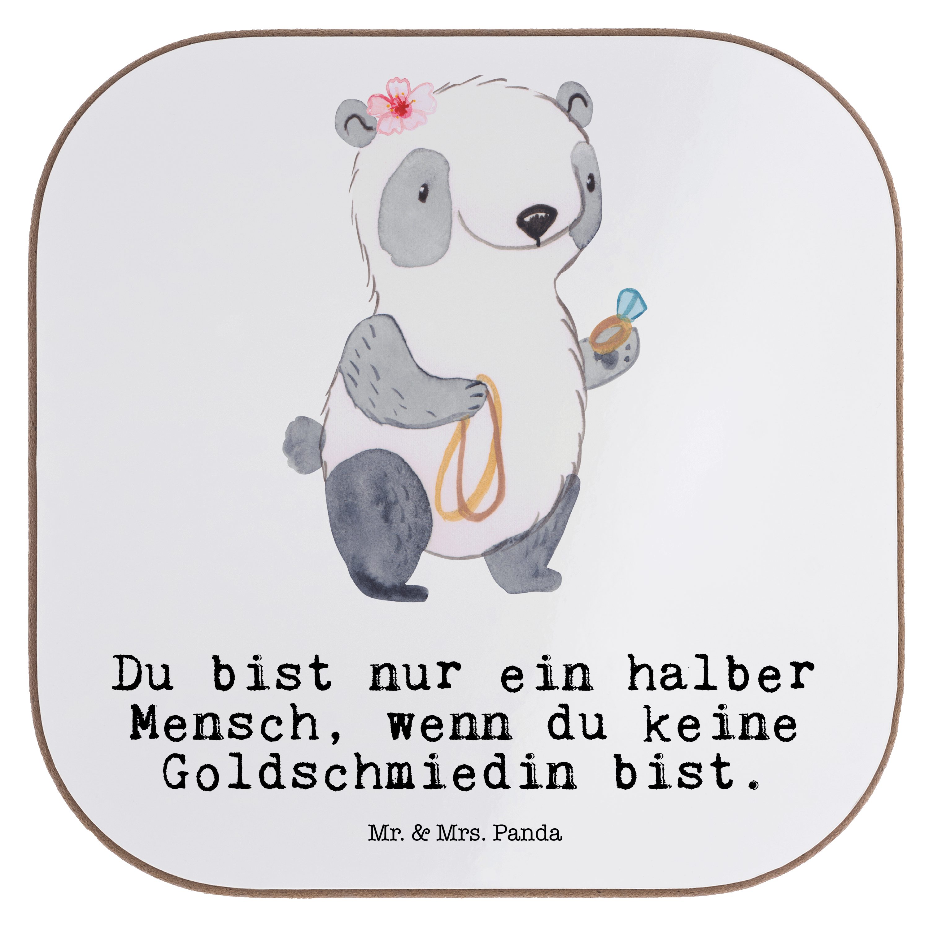 Mr. & Mrs. Panda Getränkeuntersetzer Goldschmiedin mit Herz - Weiß - Geschenk, Eröffnung, Kollege, Schenke, 1-tlg.