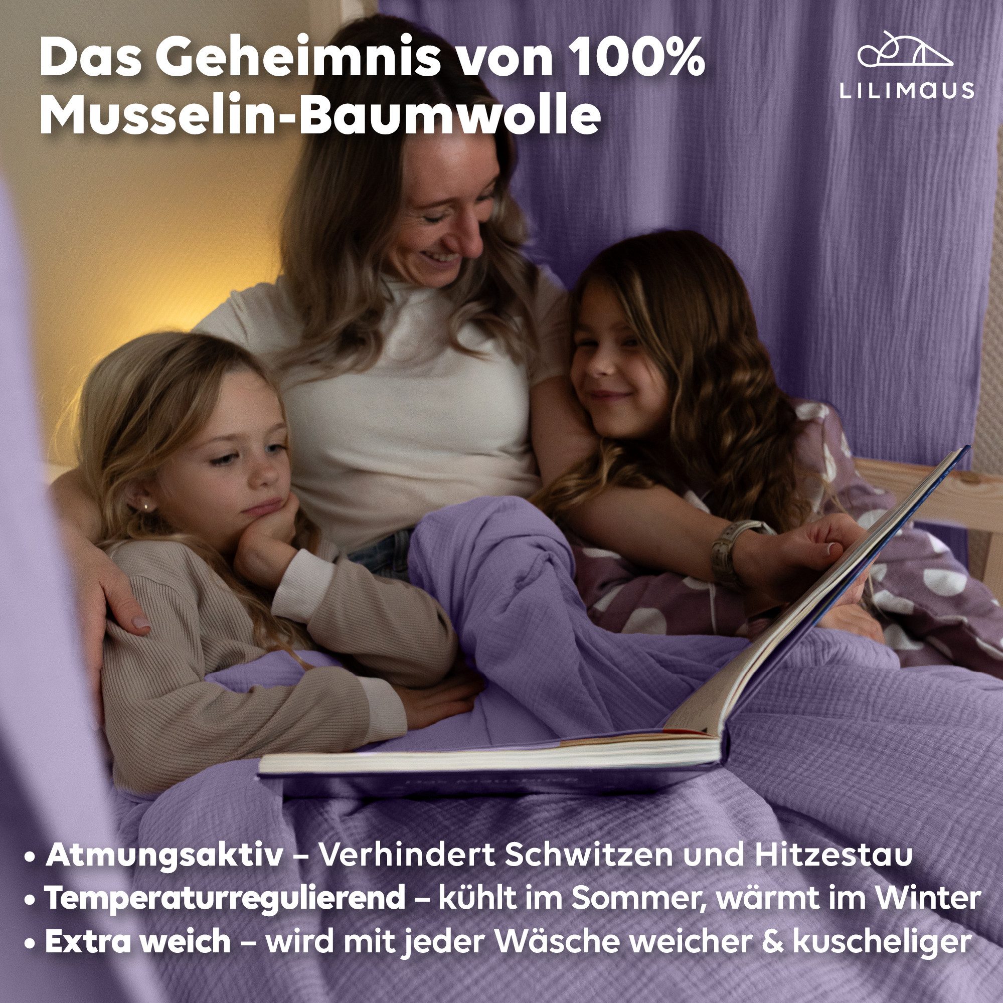 lilimaus Kinderbettwäsche Musselin Bettbezug-Set 100x135 & 135x200 mit Kissenbezug, 1 teilig, butterweich & temperaturausgleichend - Set mit Kissenbezug