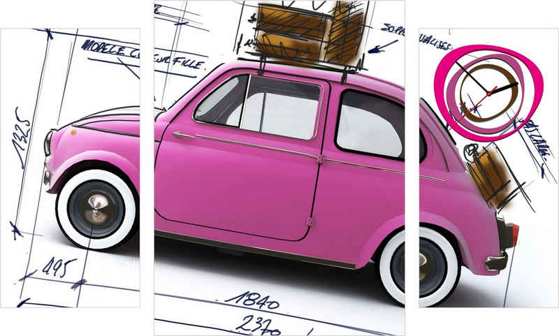 Conni Oberkircher´s Bild mit Uhr »Pink Mini Car«, Auto (Set), mit dekorativer Uhr