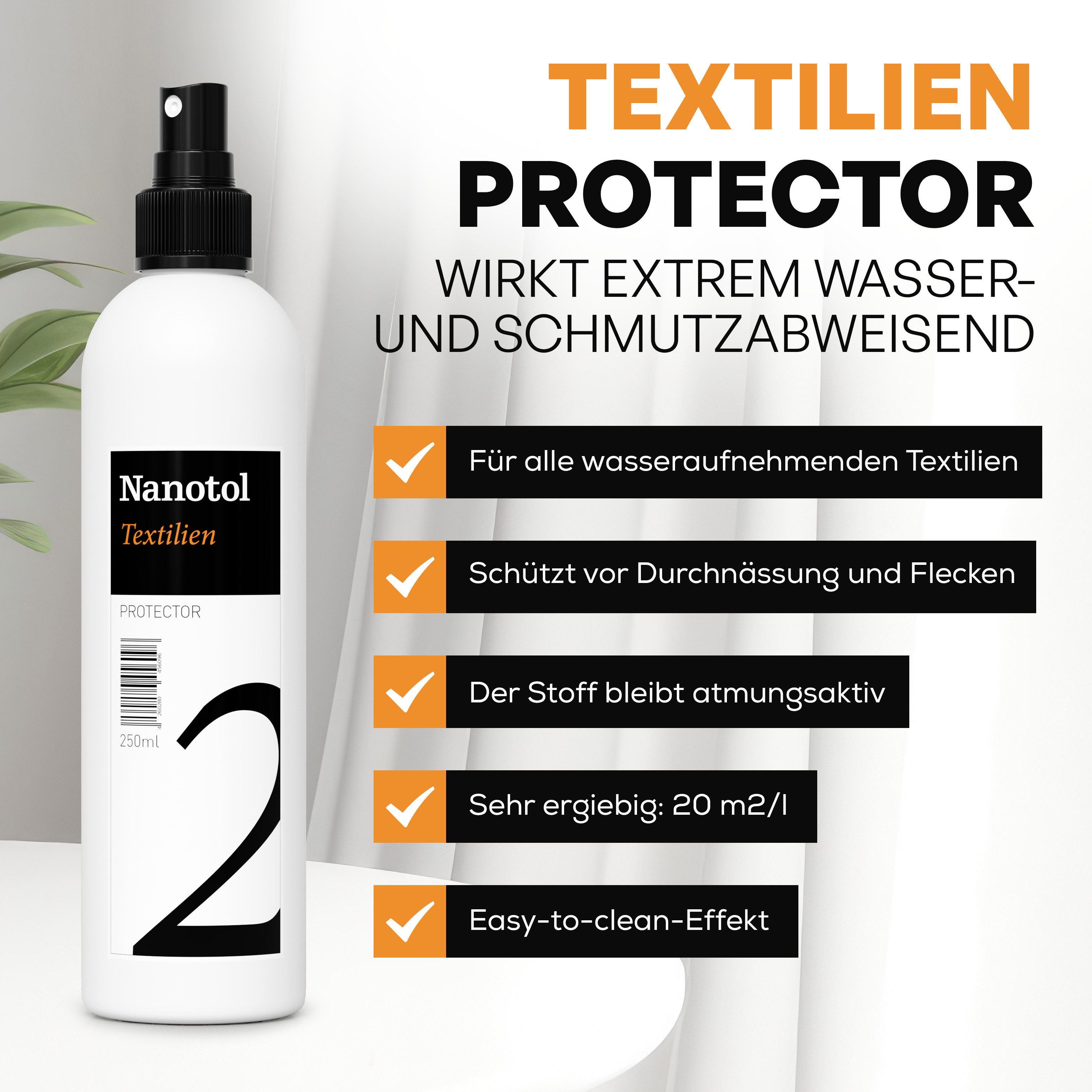 Nanotol Textilien Protector Schuh-Imprägnierspray (Fleckenschutz für Schuhe, Decken, Kleidung etc. - ein Produkt für ALLE Textilien), lösungsmittelfrei, geruchslos, 100% durchsichtig