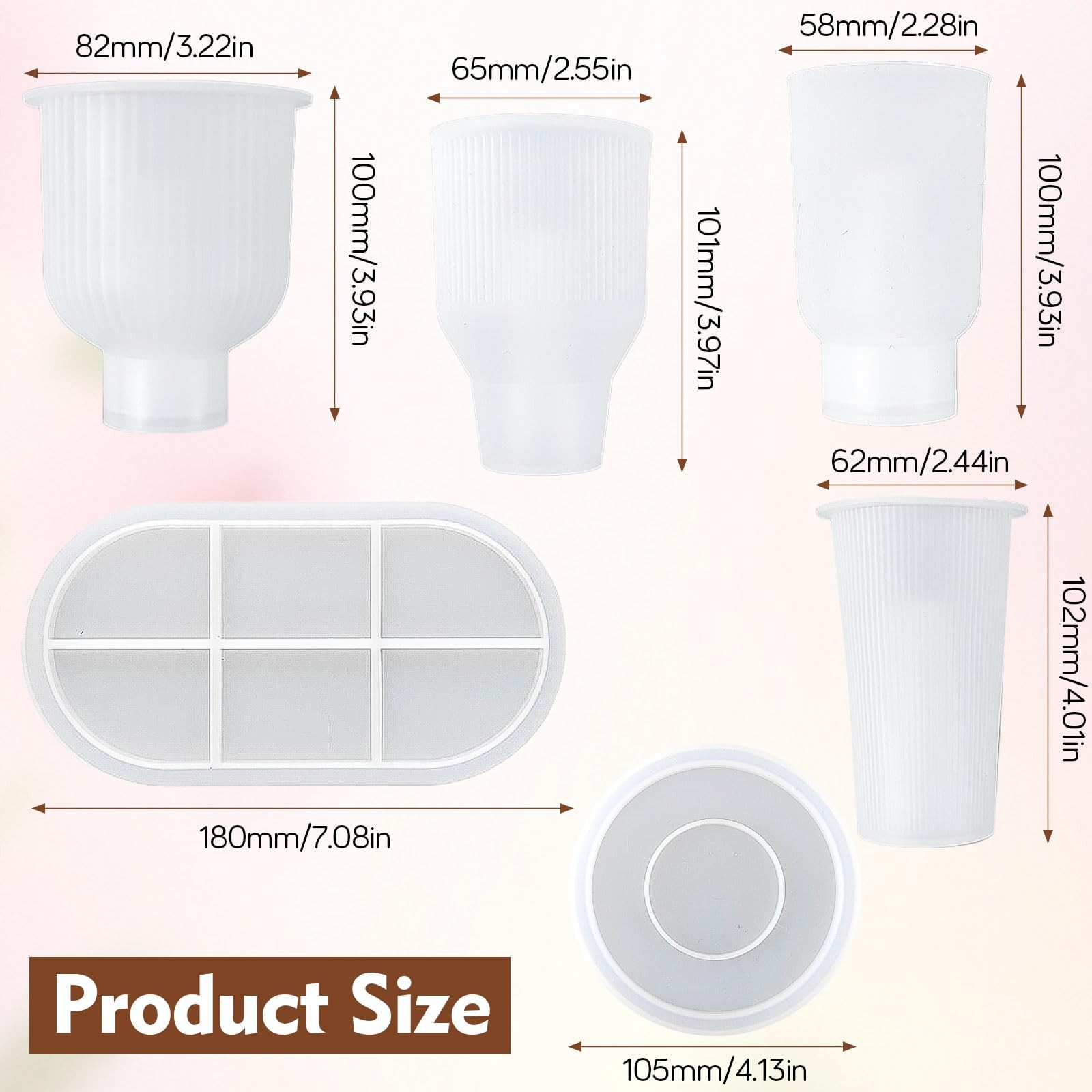 FOUORTUNATE-BEE Backform Silikon Gießformen Set 6tlg Vasen Formen DIY Gießform Set, DIY Silikonformen Set Vasen Formen mit Untersetzer und Tablett