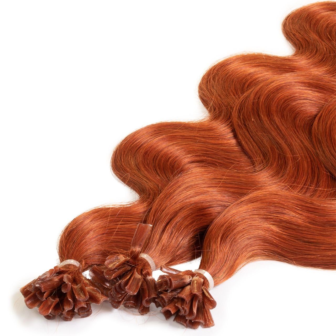 hair2heart Echthaar-Extension Premium Bondings gewellt #8/43 Hellblond Rot-Gold 40cm