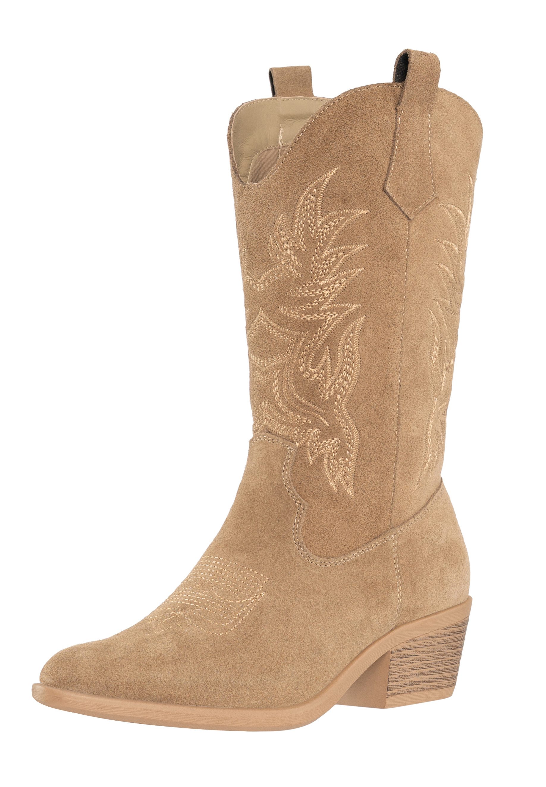 Salinyang Damen Cowboy Boots in Wildlederoptik mit Stickerei Western Stiefel
