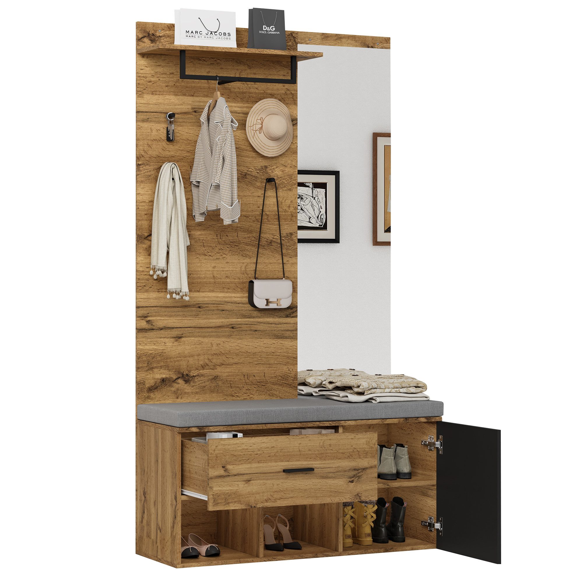 MODFU Garderoben-Set Kleiderschrank-Set, (Schuhbank, Schuhschrank, 1-St., günstig online kaufen