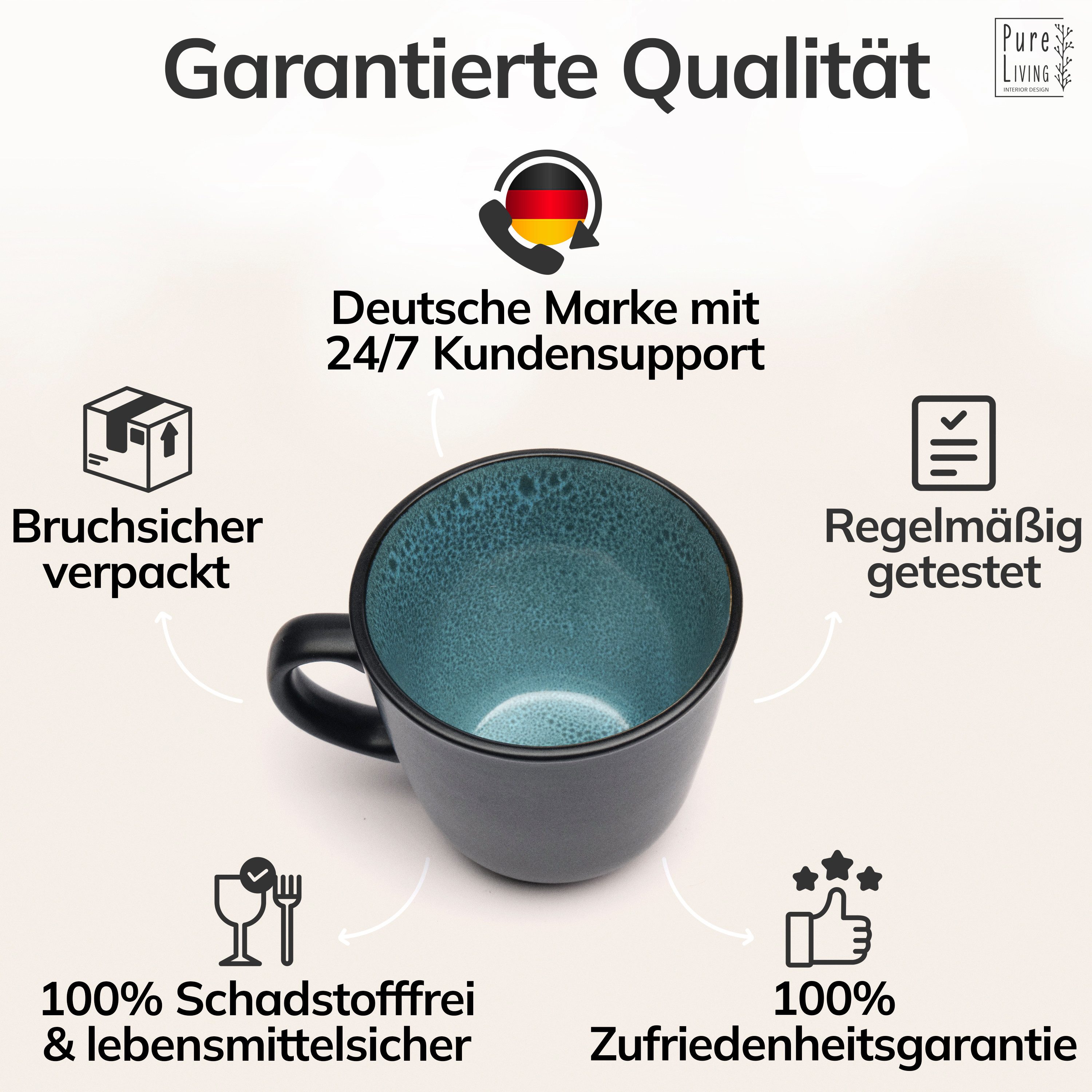 PURE LIVING INTERIOR DESIGN Geschirr-Set Ibiza Becher, 6er-Set, 435 ml, Petrol, Steingut (6-tlg), 6 Personen, Steingut – Bild 4 von 5