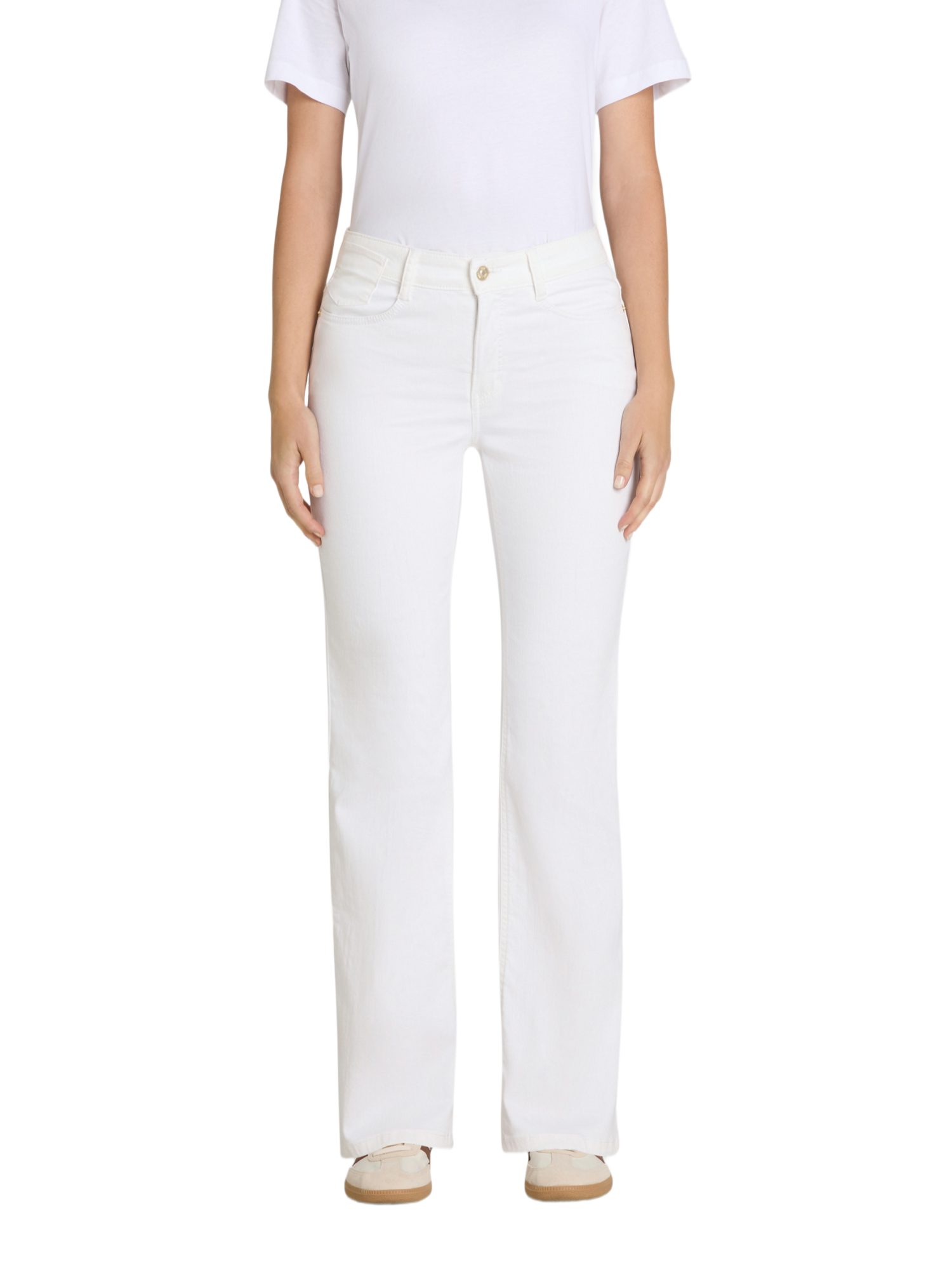 MAC Stretch-Hose weiß, Casual, Baumwolle, Unifarben, Flared Fit, Mittel