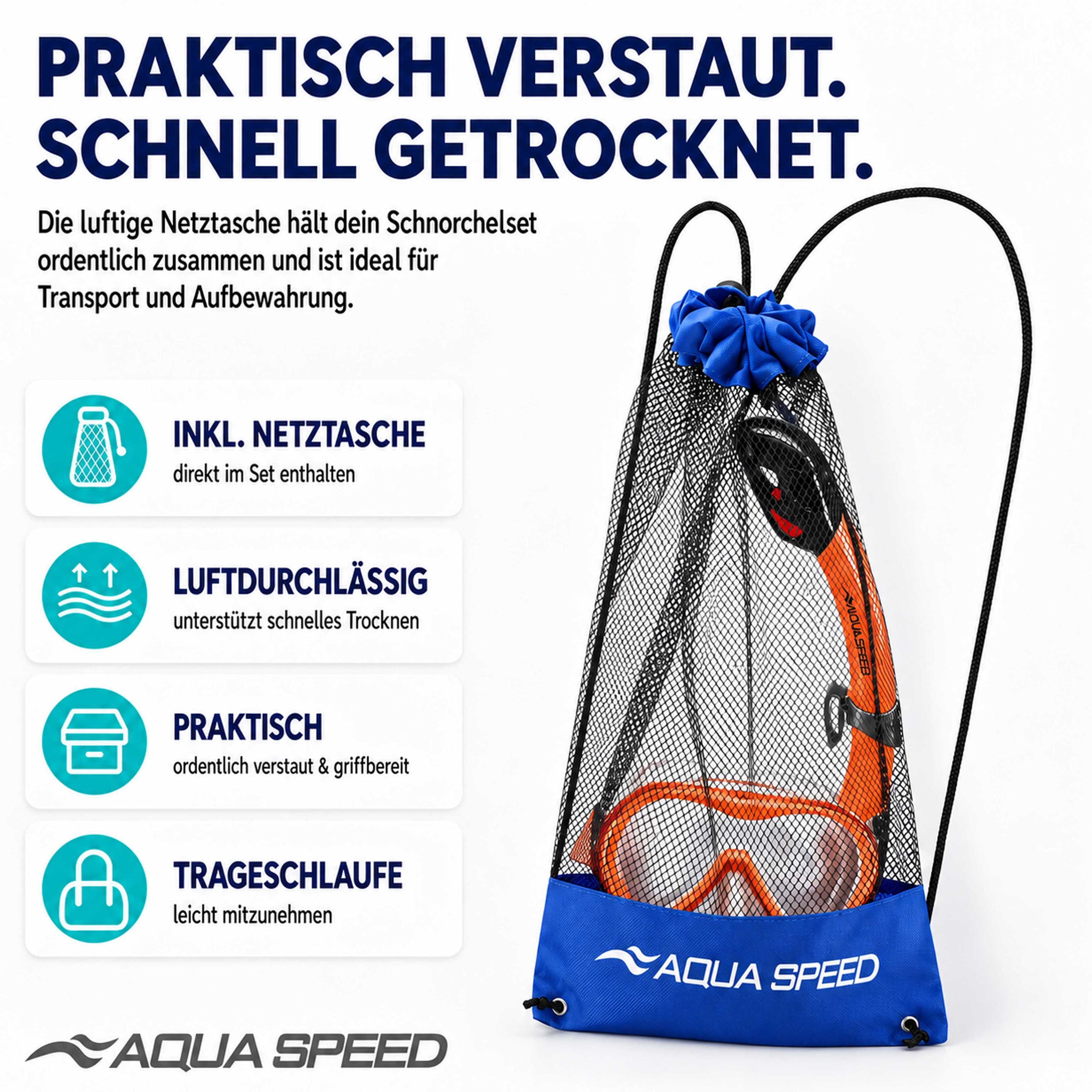 Aqua Speed Schnorchel Schnorchelset ALIZE + SAMOS Tauchmaske für Kinder, mit Netzbeutel (Kinderschnorchelset mit Maske und Schnorchel im Netzbeutel), EASY-ADJUS – Bild 5 von 5