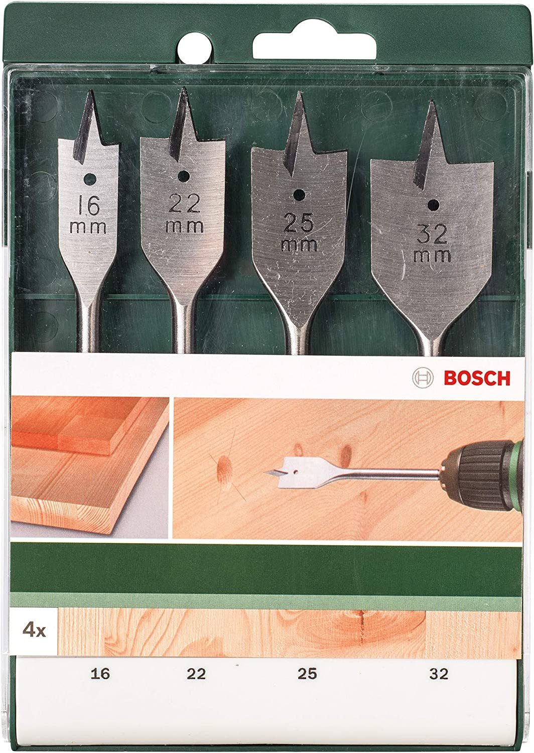 BOSCH Bohrer- und Bitset Bosch 4tlg. Flachfräsbohrer-Set mit 1/4 Zoll-Sechskantschaft