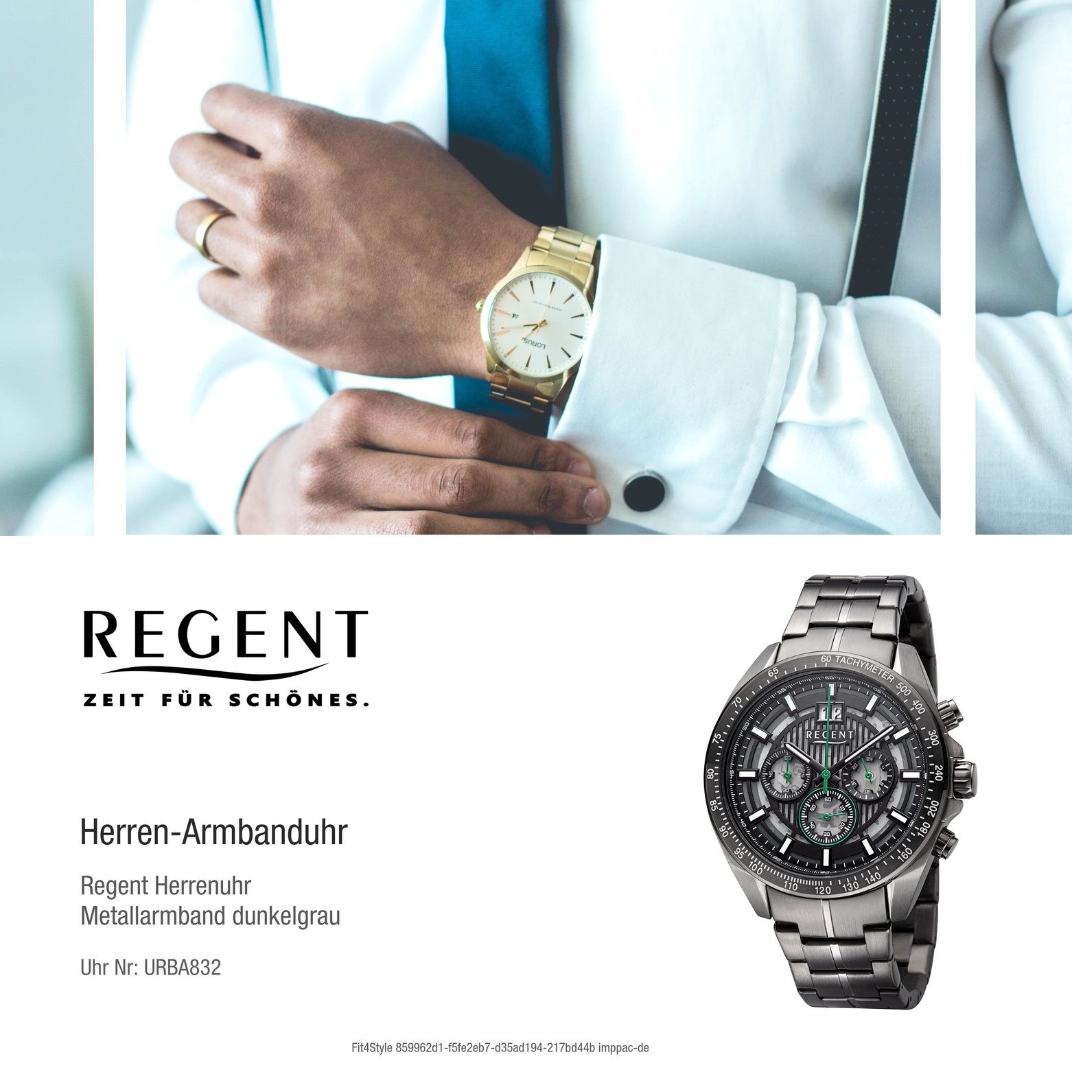 extra Quarzuhr Metallarmband Herren Regent rund, Regent 46mm), Herren (ca. grün groß Analog, Armbanduhr Armbanduhr