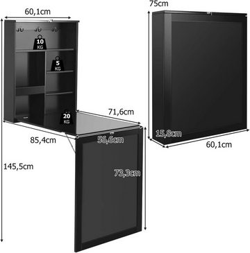 KOMFOTTEU Klapptisch Wandklapptisch, Esstisch Küche, 84x60cm, schwarz