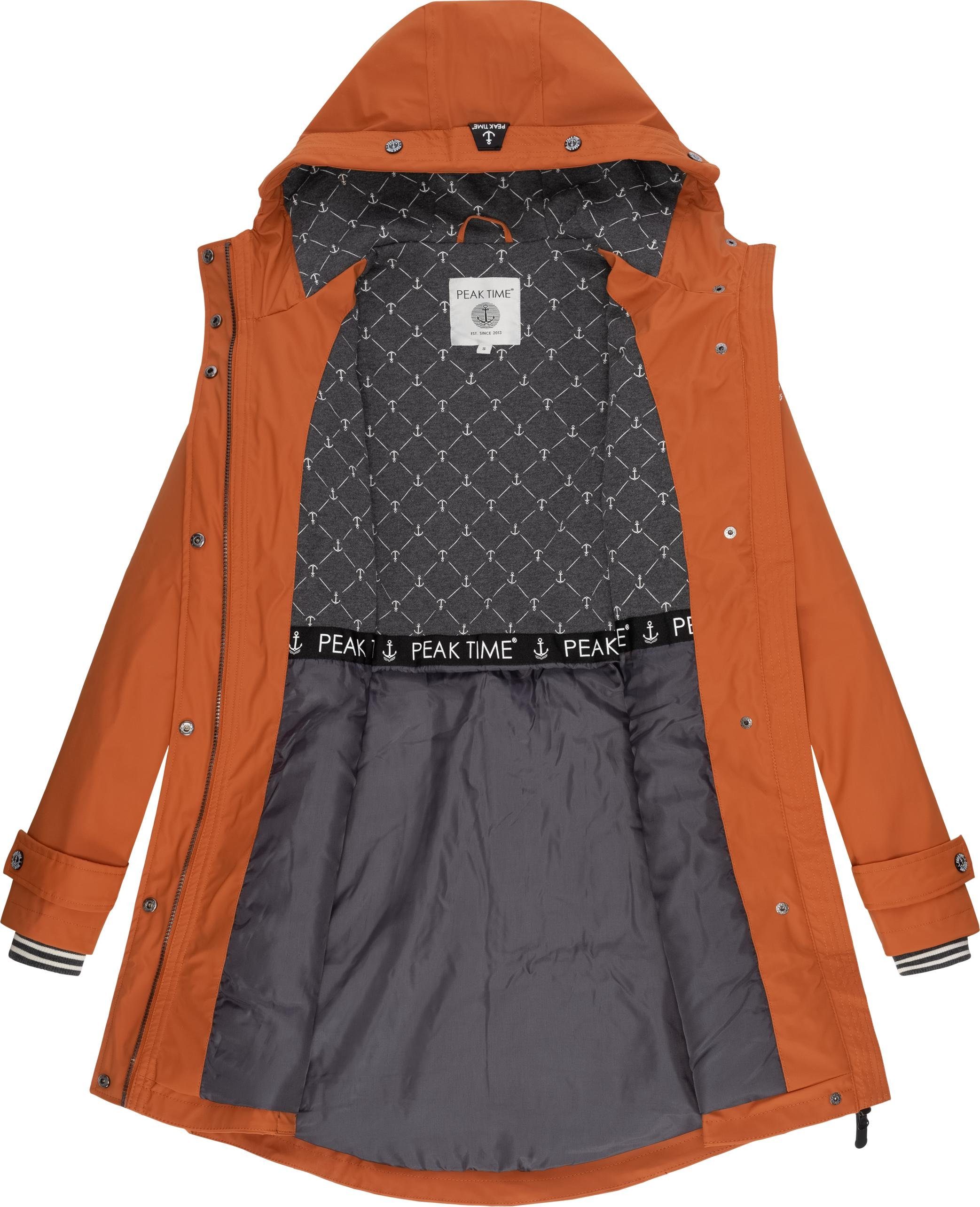 PEAK TIME taillierter stylisch Regenmantel Regenjacke für L60042 Damen rotbraun
