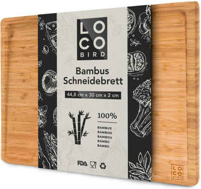 Loco Bird Schneidebrett »massives Bambus Schneidebrett mit Saftrille - 44,8x30x2 cm großes Holz-Brett für die Küche - XXL Tranchierbrett - Antibakterielles Holzbrett«, Bambus, (1-St)