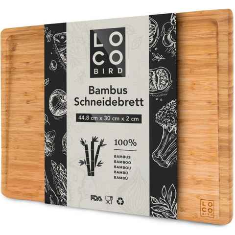 Loco Bird Schneidebrett mit Saftrille - 44,8x30x2 cm großes Holz-Brett für die Küche, Bambus, (1-St., XXL Tranchierbrett), Antibakterielles Holzbrett