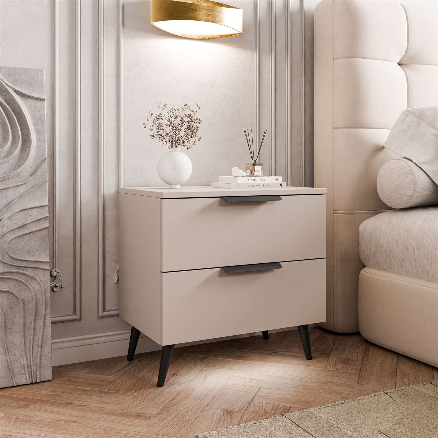 Lookway Nachttisch LINA Kaschmir 2S auf Füßen mit LED-Beleuchtung (1x Nacht günstig online kaufen