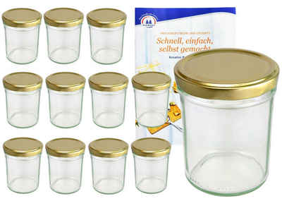 MamboCat Einmachglas 12er Set Sturzglas 230 ml HOCH To 66 goldener Deckel incl. Rezeptheft, Glas