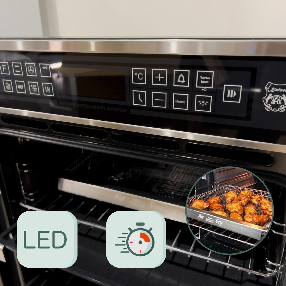 Kaiser Küchengeräte Backofen-Set Einbaubackofen,Edelstahl,79L 15 Fkt. +Einbau-Mikrowelle, 25 l EH 6306 R+EM 2520., mit 1-fach-Teleskopauszug