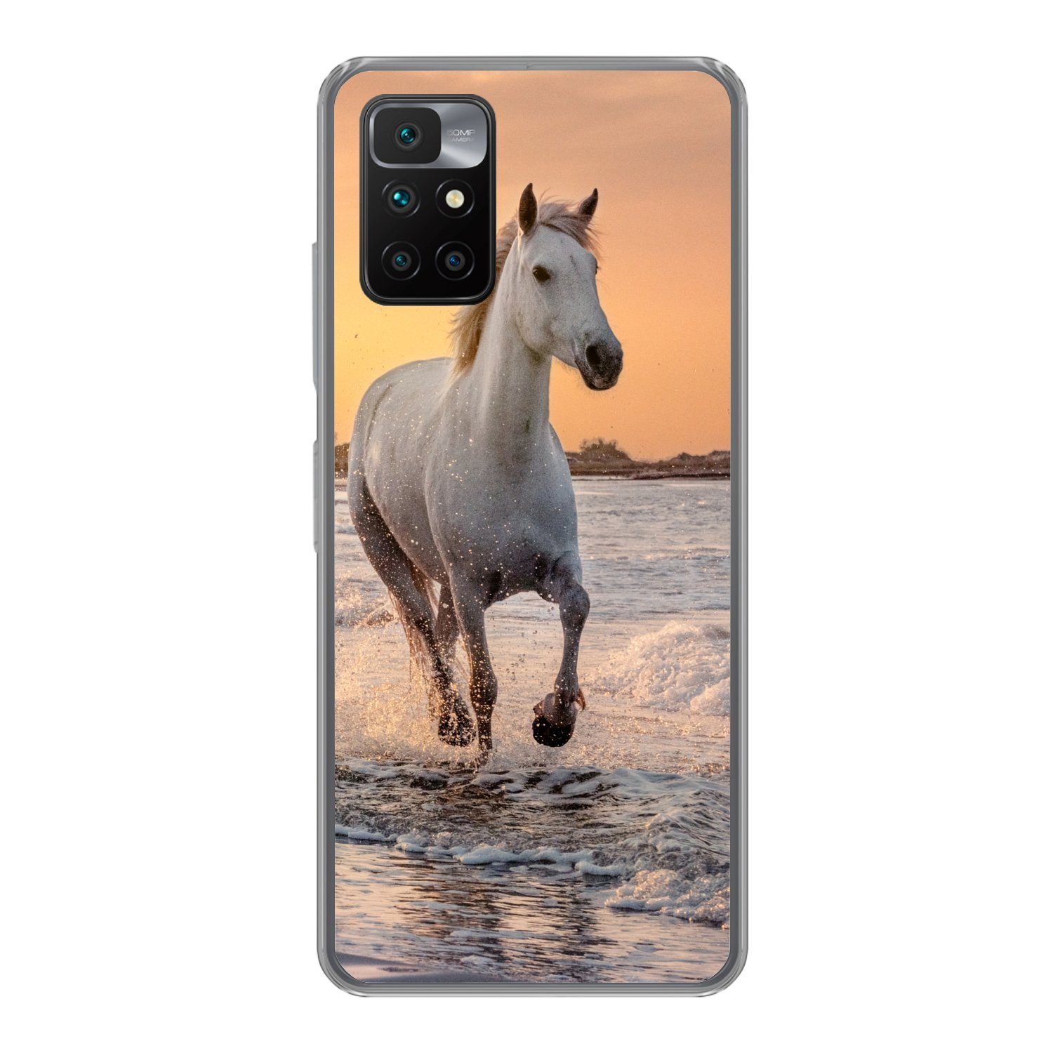 MuchoWow Handyhülle für Xiaomi Redmi 10 Pferde - Sonne - Meer - Strand - Tiere, Phone Case, Silikon, Schutzhülle Dünn