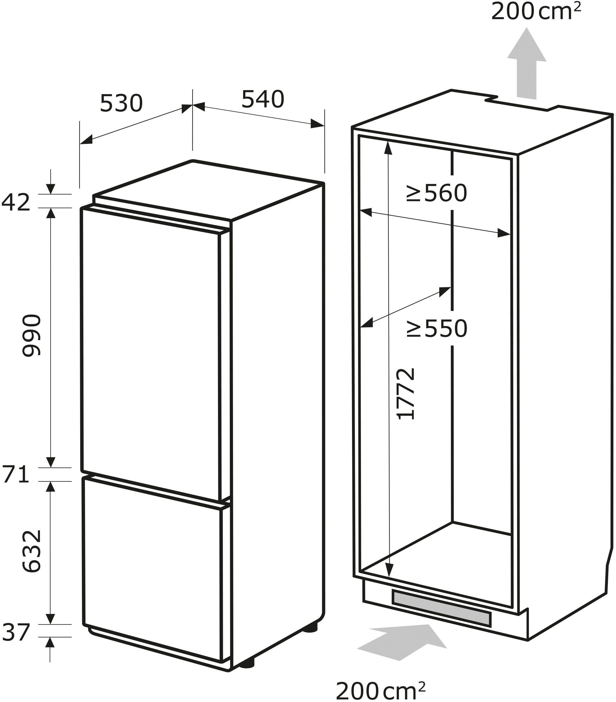 exquisit Einbaukühlgefrierkombination 178,2 hoch, breit 54,0 cm cm EKGC270-70-NF-010E