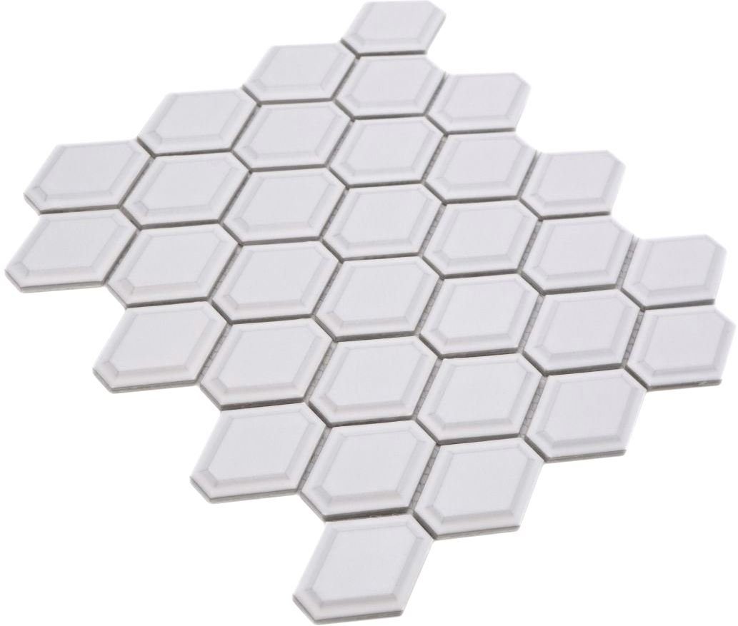 Mosani Mosaikfliesen Retro 3D Mosaik Fliese Keramik Diamant Metro weiß matt