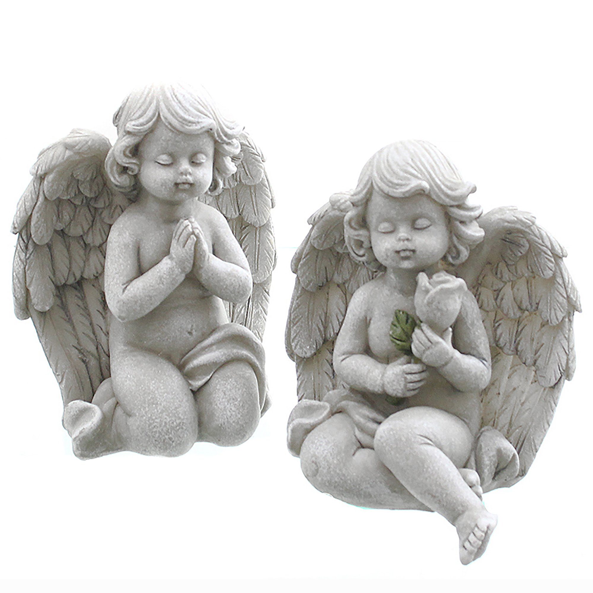 Annastore Gartenfigur Besinnliche Grabdeko zur Erinnerung - Grabschmuck, (Grabfigur, Friedhof Deko), frostfest und witterungsbeständig 2-tlg. Set Engelpaar - H 12 cm