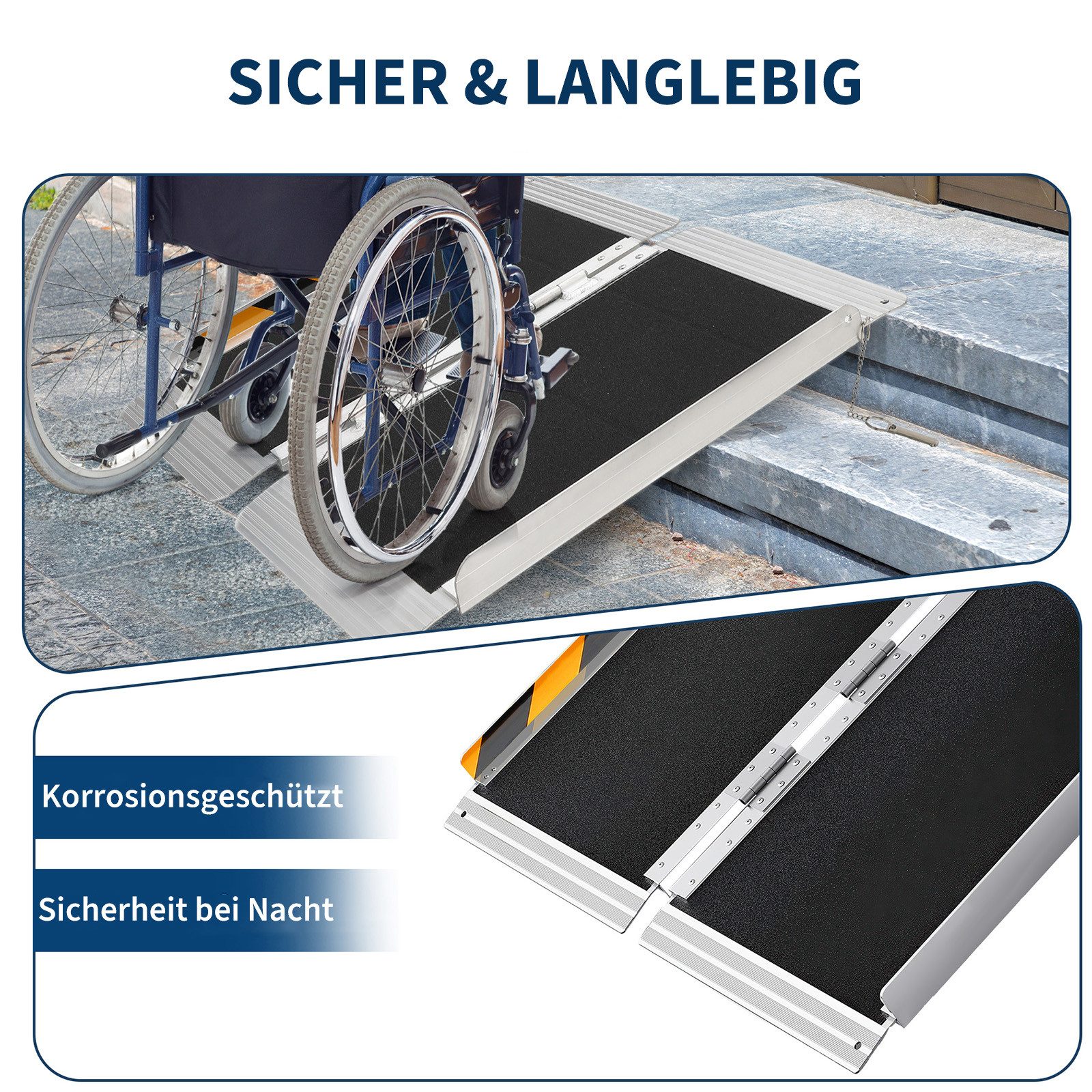 GarveeMore Auffahrrampe Faltbare Rollstuhlrampe aus Aluminium, 2-fach klappbar, inkl. Handschuhen, für Türschwellen, Stufen, Auto und SUV – Bild 4 von 5