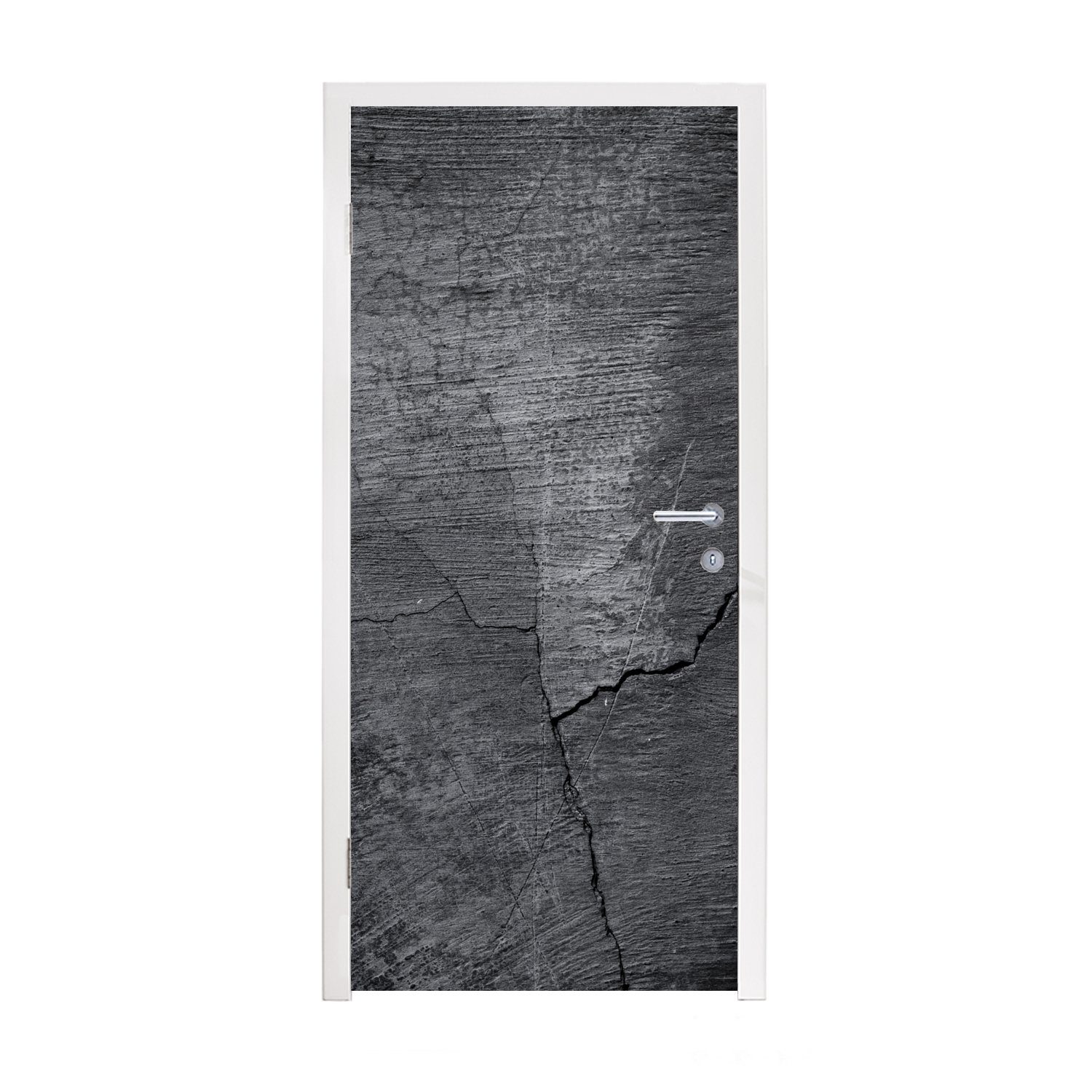 MuchoWow Türtapete Beton - Schwarz - Riss, Matt, bedruckt, (1 St), Fototapete für Tür, Türaufkleber, 75x205 cm