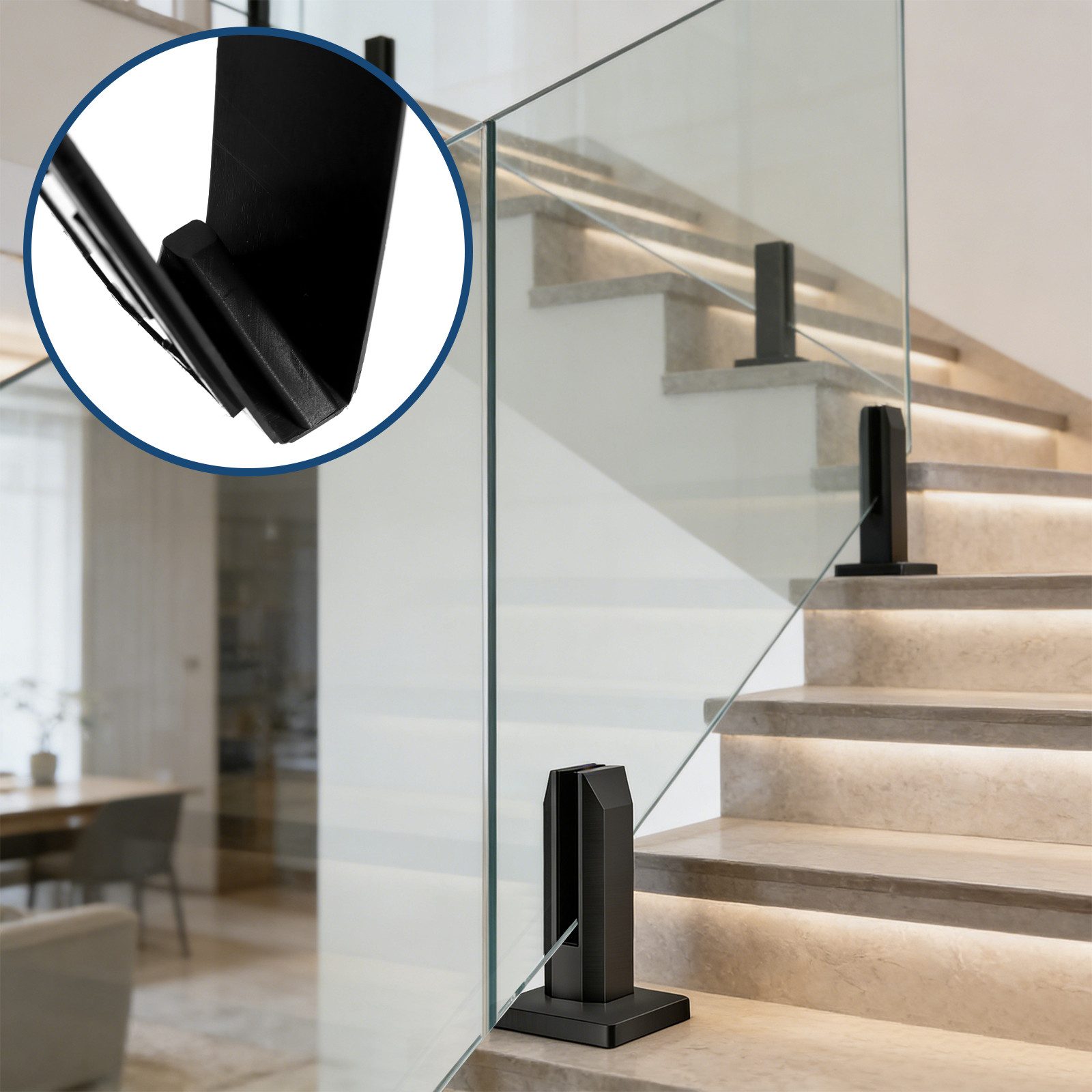 BlingBin Abstandshalter Stehende Glasklemme Boden Quadratische Säulenklemme für Treppen Pool (1er Set, 4-St., 4 Stück Boden Glasklemme mit 16 Schrauben) Glashalter für Schwimmbad Balkon Treppen Geländer Pool Zaunzange