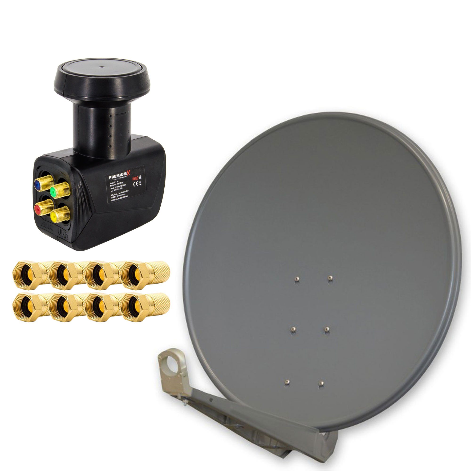 PremiumX DELUXE 100 cm Alu Anthrazit Sat Schüssel Quad LNB F-Stecker SAT-Antenne
