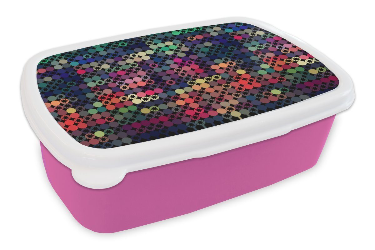 Brotbox Geometrie - (2-tlg), Design, Regenbogen Kunststoff, für Sterne Kinder, - rosa Mädchen, Brotdose Lunchbox - - Erwachsene, Kunststoff Snackbox, MuchoWow Punkte