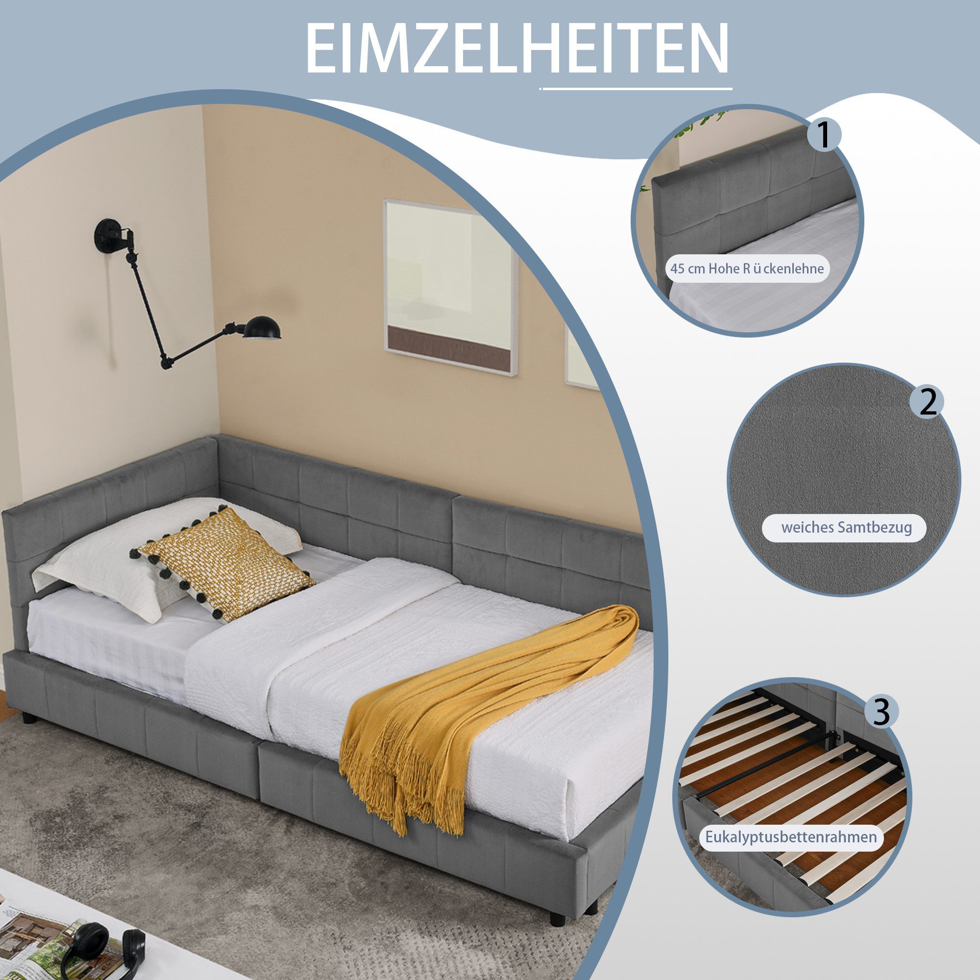 REDOM Polsterbett mit hoher Rückenlehne (Kinderbett mit Lattenrost, 1-tlg., günstig online kaufen