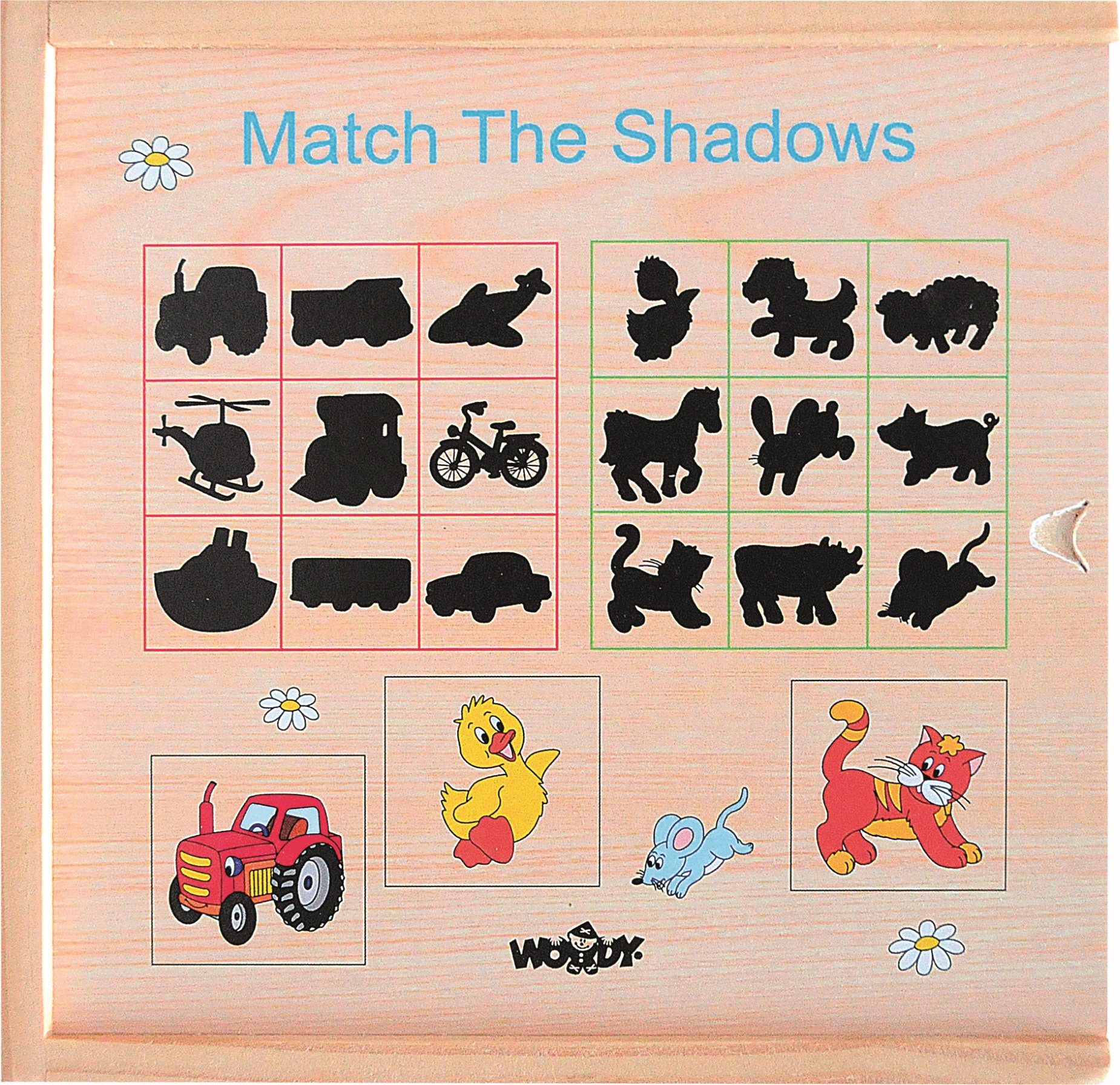 Woodyland Lernspielzeug 93025 Holzspielzeug Match The Shadows Legespiel Puzzle, Finde die passenden Schatten