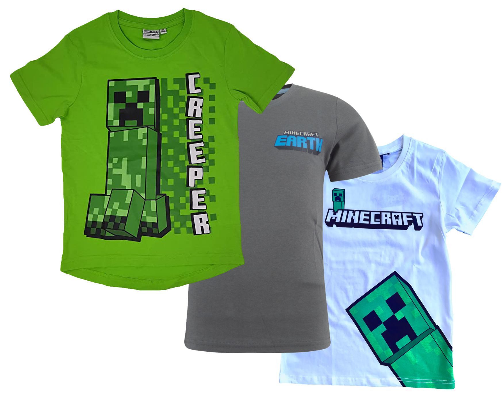 Minecraft Print-Shirt 3x Minecraft Kinder T-Shirts Jungen + Mädchen 116 128 140 Original Lizensierte Minecraft Kinderbekleidung