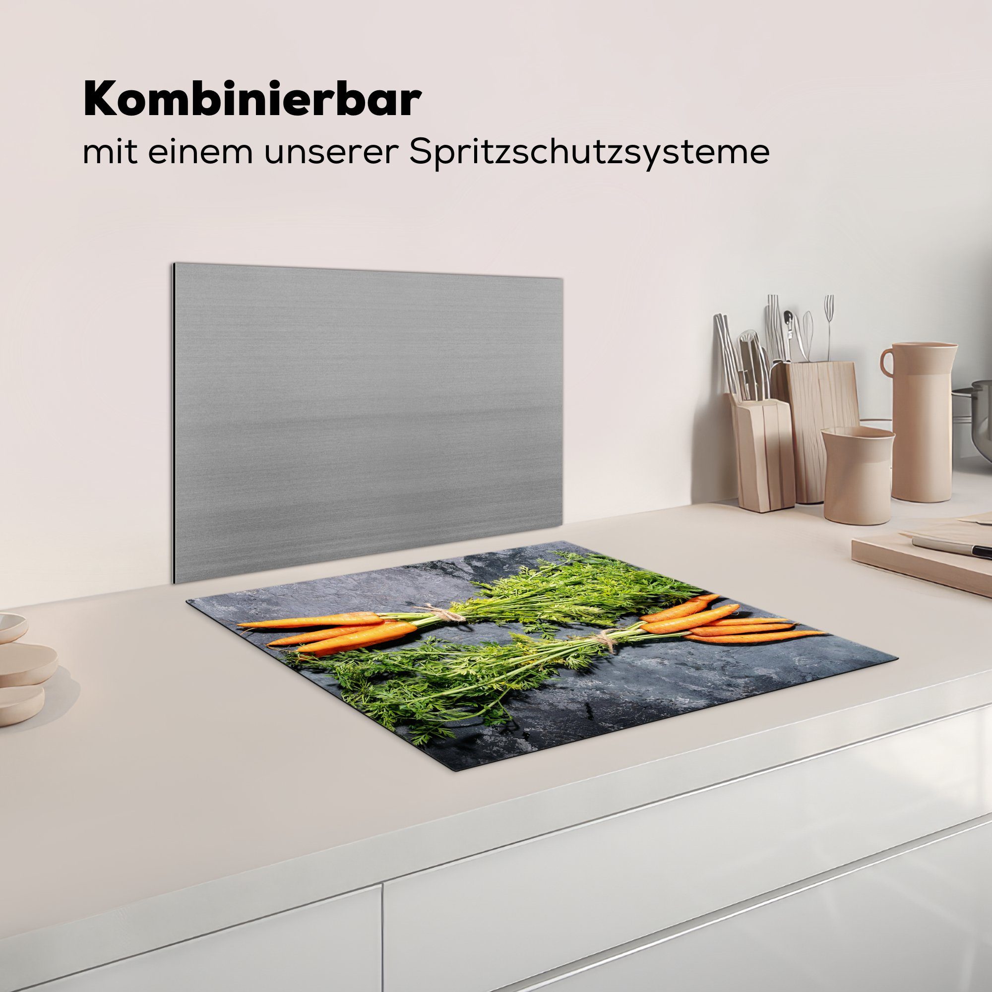 tlg), 57x51 Industrie, Gemüse - - Ceranfeldabdeckung (1 cm, MuchoWow - Vinyl, Induktionsschutz, Karotte Induktionskochfeld, Herdblende-/Abdeckplatte Marmor